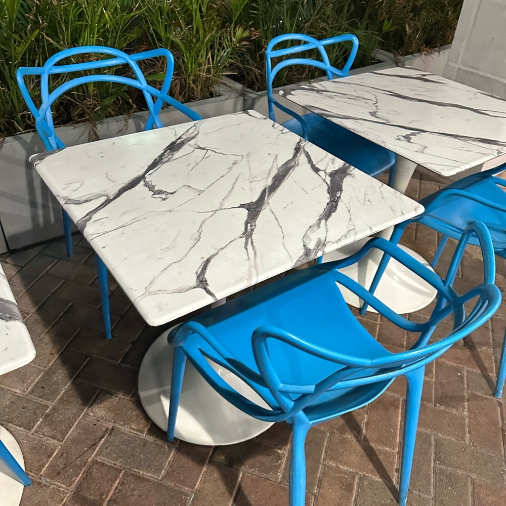 6 tables and 11 chairs for sale